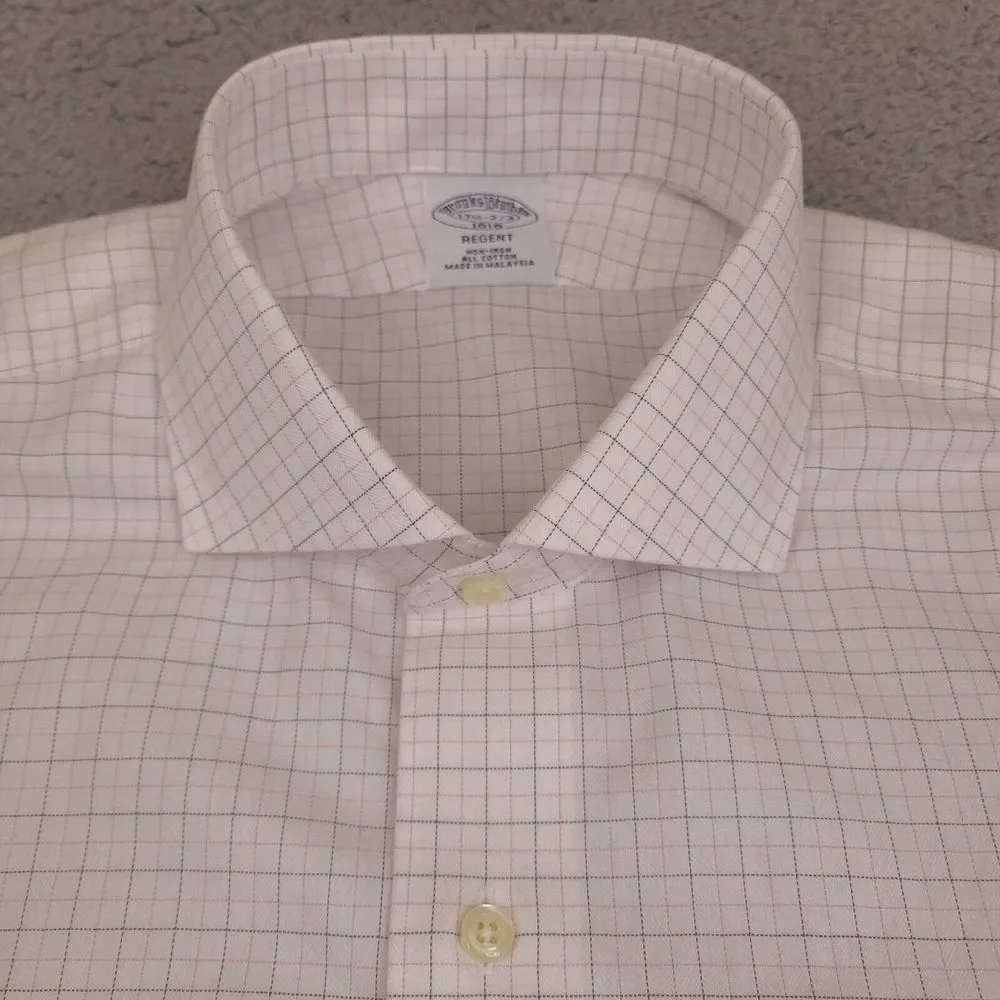 Brooks Brothers Shirt Mens 17.5‎ -2/3 White Plaid Button Up Regent Cotton